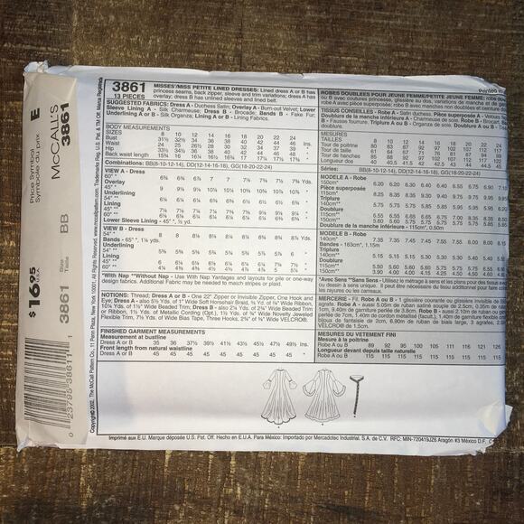 McCalls Sewing Pattern 3861 Misses Renaissance Wedding Dress Alicyn 8-14 UNCUT - Picture 2 of 2